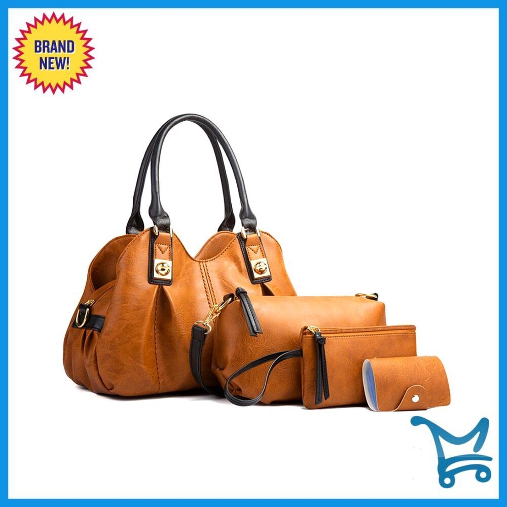 4-Piece PU Leather Tote Set with Multiple Compartments for Women